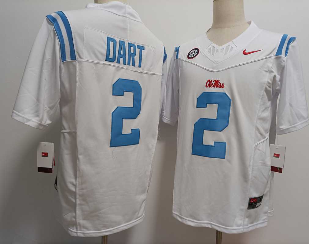 Men%27s Ole Miss Rebels #2 Jaxson Dart White 2024 F.U.S.E Stitched Jersey